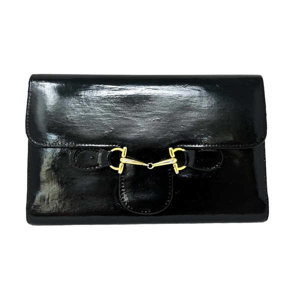 GUCCI horsebit black leather trifold vintage wallet, made in Italy - Picture 1 of 15